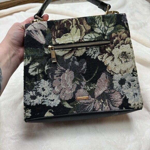 Aldo Dark Floral Brocade Upholstery Patch Messenger Purse Bag Gold Hardware - Picture 6 of 10